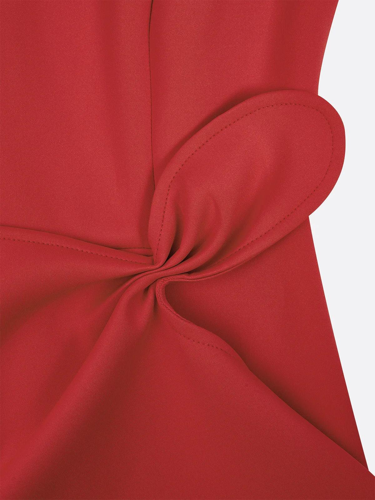 Elegyn Red Sleeveless A-Line Midi Dress - Elegant Twist-Waist Fit