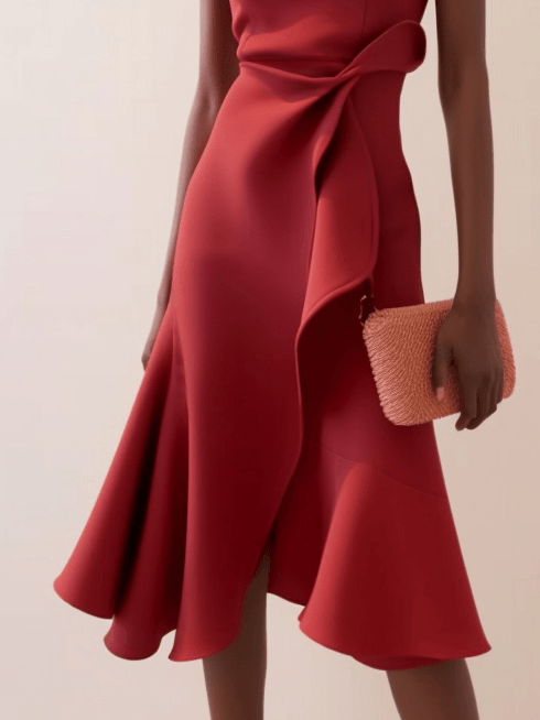 Elegyn Red Sleeveless A-Line Midi Dress - Elegant Twist-Waist Fit