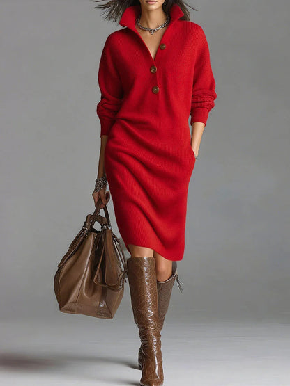 Elegyn Stand Collar Loose Knit Dress - Elegant Long Sleeve Fit