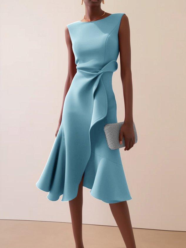 Elegyn Red Sleeveless A-Line Midi Dress - Elegant Twist-Waist Fit