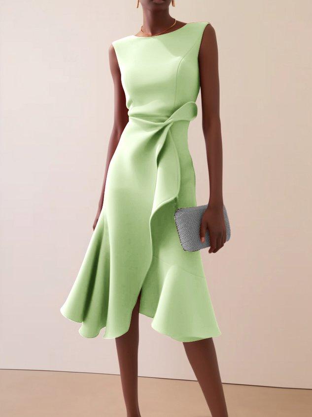 Elegyn Red Sleeveless A-Line Midi Dress - Elegant Twist-Waist Fit