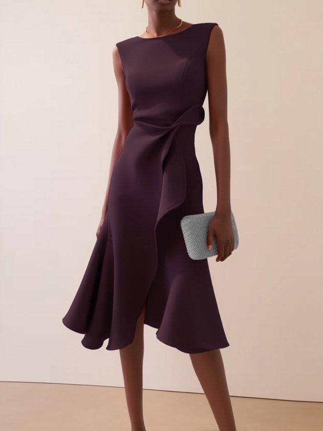 Elegyn Red Sleeveless A-Line Midi Dress - Elegant Twist-Waist Fit