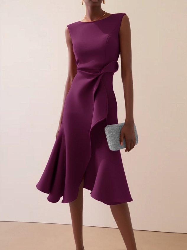 Elegyn Red Sleeveless A-Line Midi Dress - Elegant Twist-Waist Fit
